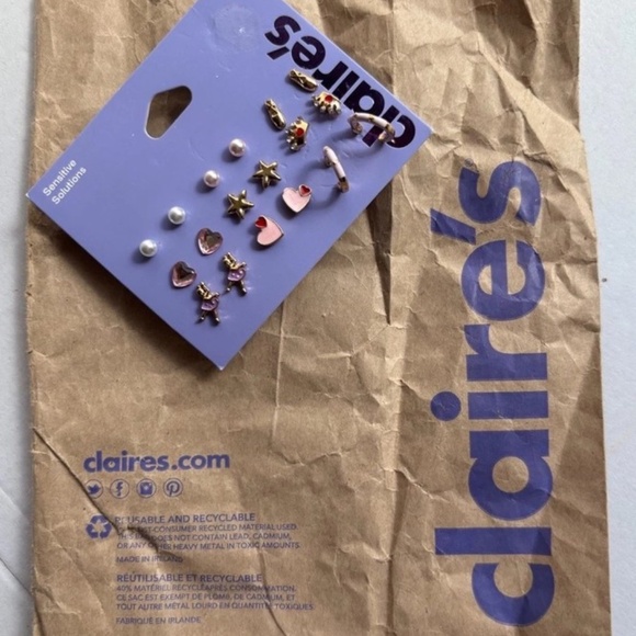 Claire’s 9 earring set NEW Sensitive Solutions Gold Pink Ballerina Ballet Crown - Picture 1 of 5